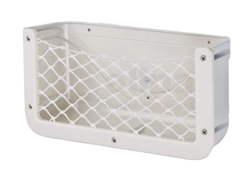 Kunststof Opbervak, Wit, met zwart elastisch net, afm. 370x185x100mm.